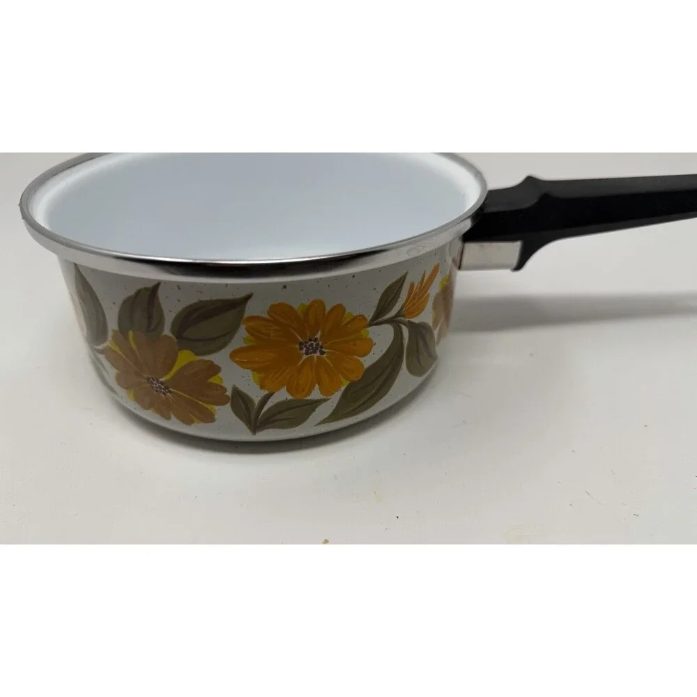 JMP Capri Enamelware Sauce Pot With Handle Pot - NO Lid Retro Floral